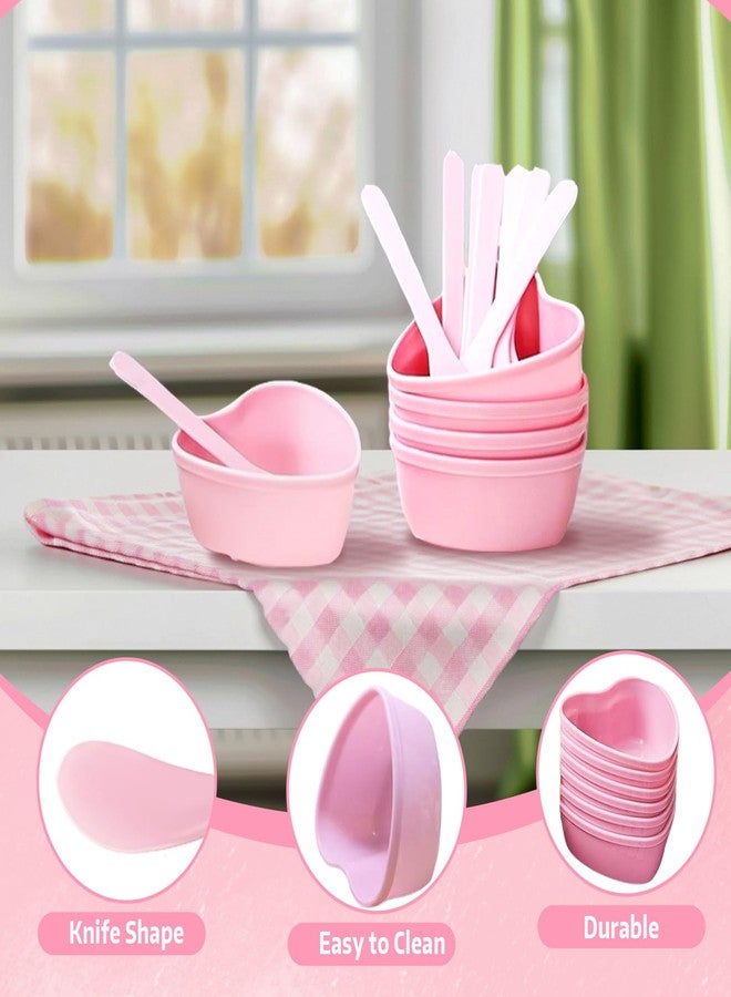 إريوكتري طقم مكون من قطعتين من أوعية خلط أقنعة الوجه على شكل قلب مع ملعقة، مصنوع من البلاستيك، طقم أدوات خلط للعناية بالبشرة، لون وردي، مناسب للاستخدام المنزلي أو في صالونات التجميل. - Image 3